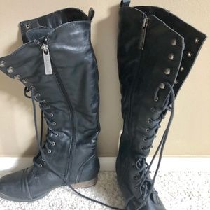 Lace-up tall combat boots